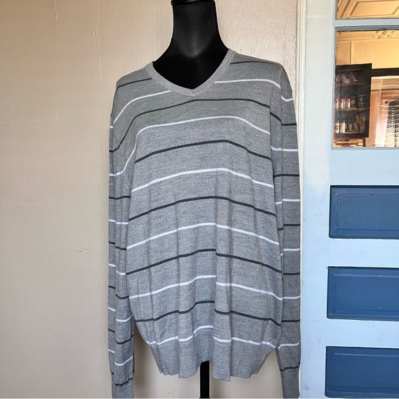 Calvin Klein grey preppy wool blend striped sweater - Picture 1 of 5